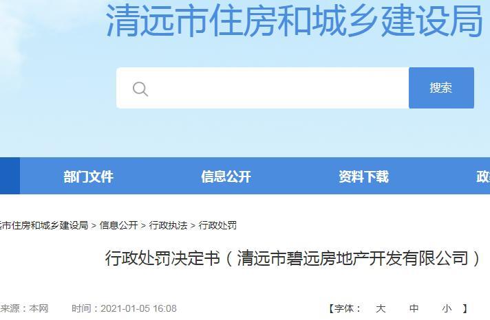 清远市碧远房地产开发有限公司因未覆盖裸露地面被责令整改并罚款10万元