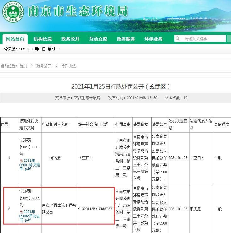 南京义源建筑工程有限公司一项目未经审批夜间施工被责令改正并罚款3200元