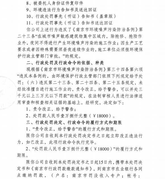 杭州杭州湾建筑劳务有限公司一项目未经批准夜间施工被罚1.8万元