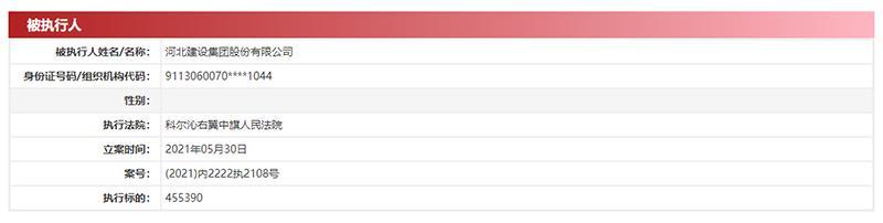 河北建设单日两次成被执行人 执行标的总额约108万
