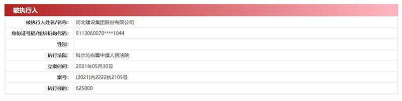 河北建设单日两次成被执行人 执行标的总额约108万