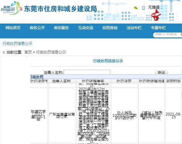 广东同晟建设有限公司麻涌民营广场项目违规施工被罚10万元