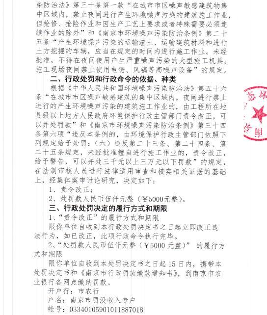 未经审批夜间施工 南京良发市政工程有限公司4次被罚合计罚款2万元