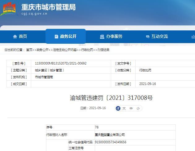 融堃·彩云里项目擅自改变规划许可建设 建设单位被罚超19万元