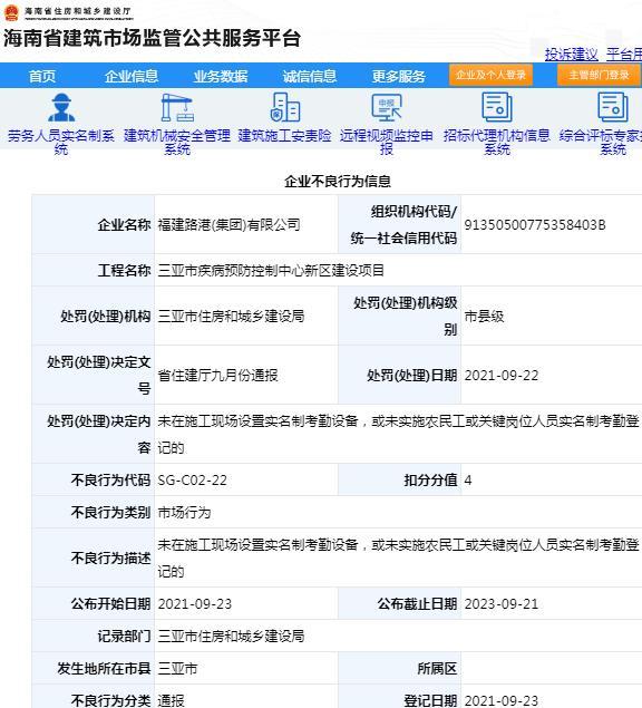 项目管理不规范 福建路港(集团)有限公司被通报批评扣4分