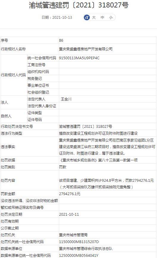 重庆荣盛鑫煜房地产开发有限公司