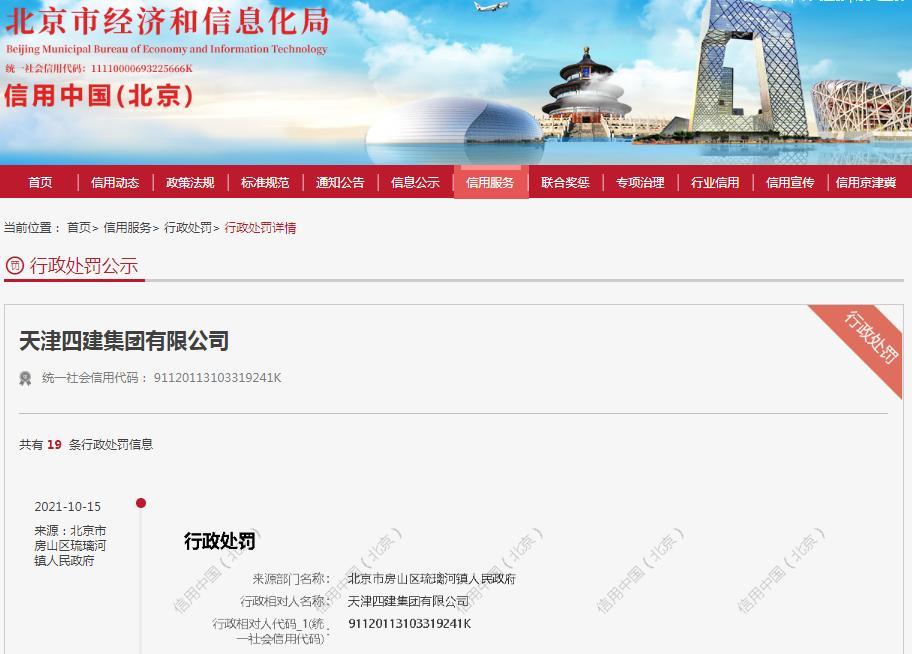 天津四建集团有限公司因门前三包不到位被罚