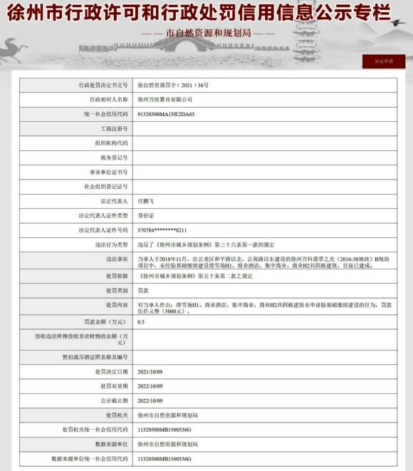 万科徐州新淮中心被处罚 将于11月11日开业