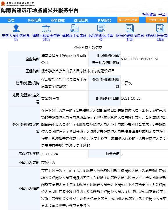 项目管理不规范 海南省建设工程顾问监理有限公司被通报批评