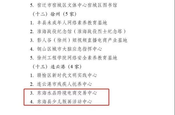 东海水晶跨境电商交易中心、少儿版画活动中心被遴选为第二批省级网络文明素养实践教育基地