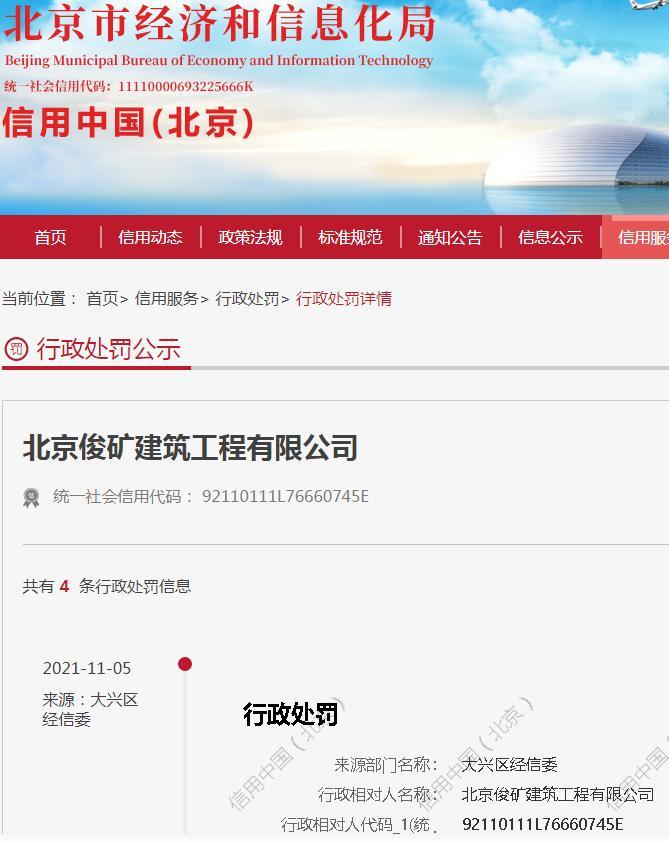 污染防治措施不到位 北京俊矿建筑工程有限公司被罚4万元