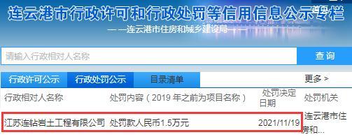 江苏连钻岩土工程有限公司因一项目未取得施工许可证被罚1.5万元