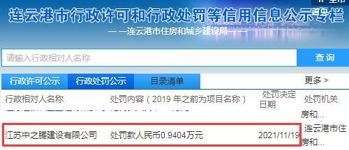 违法分包 江苏中之腾建设有限公司被罚近1万元