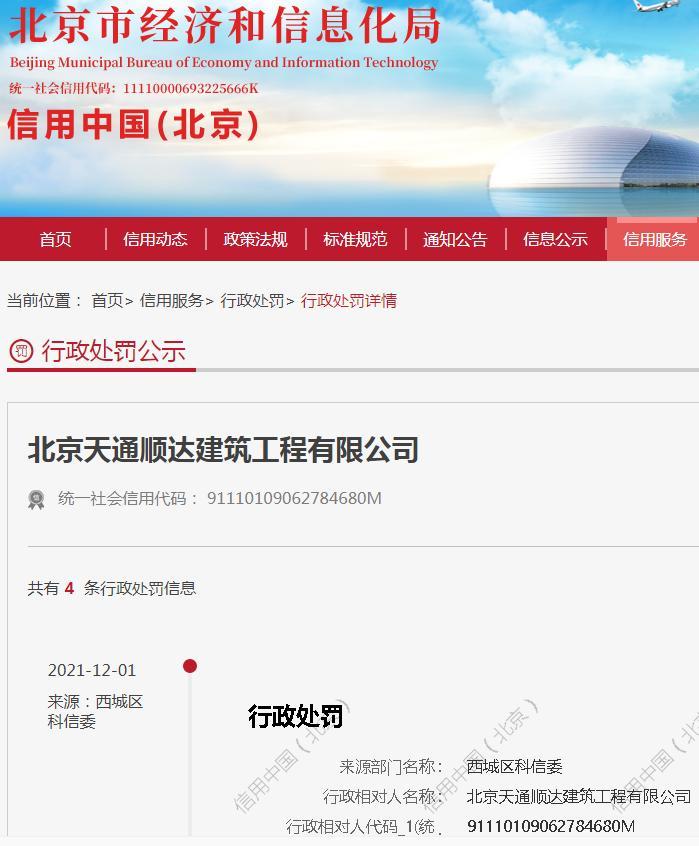 北京天通顺达建筑工程有限公司被罚5万元 因防尘降尘不到位