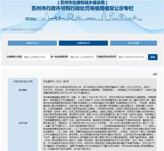 苏州复地豫涵置业有限公司无证擅自施工被罚47.26万元
