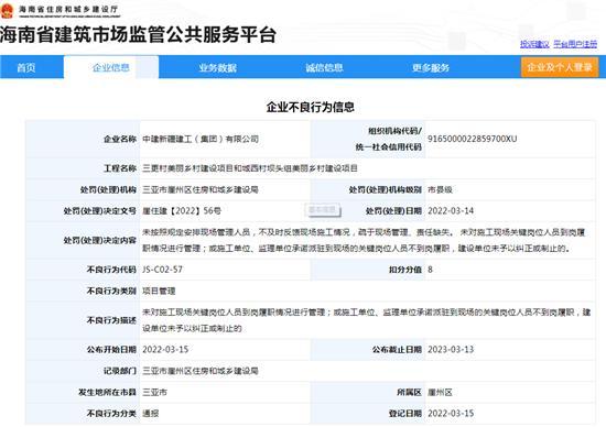 中建新疆建工(集团)有限公司项目管理不规范被扣8分
