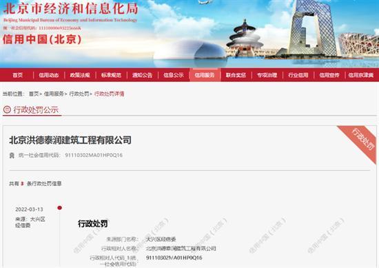 北京洪德泰润建筑工程有限公司防尘措施不到位被罚2万元