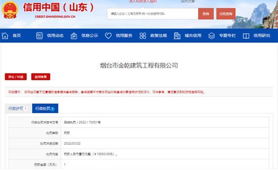 烟台市金乾建筑工程有限公司防尘措施不到位被罚1万元