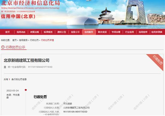 北京新晴建筑工程有限公司工程车辆超重被罚