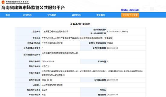 广东鼎建工程咨询监理有限公司一项目招投标违规被扣8分