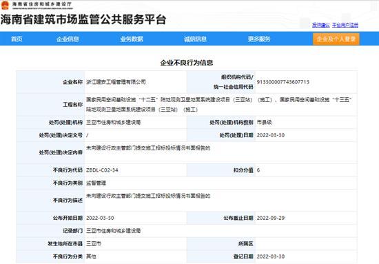 浙江建安工程管理有限公司监管失职被扣6分
