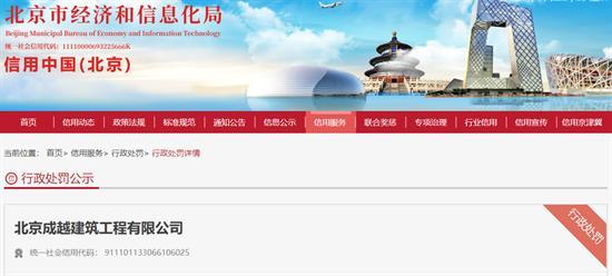 北京成越建筑工程有限公司建筑垃圾未及时处理被罚