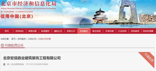 北京宏信鼎业建筑装饰工程有限公司夜间无证施工被罚1万元