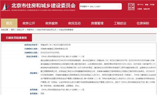 未按规定配备安全生产管理人员 河南省华峰建设工程有限责任公司被罚2.5万元