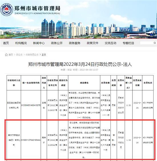 重庆万泰建设(集团)有限公司未设置明显安全警示标志被罚1万元