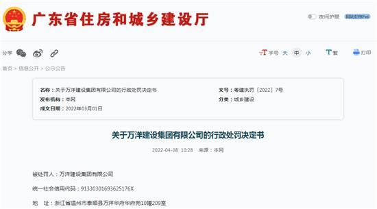 万洋建设集团有限公司施工项目中使用不合格的建筑材料被罚近50万元