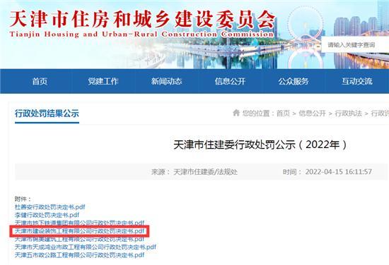 天津市建设装饰工程有限公司施工现场存在安全隐患被罚9.9万元