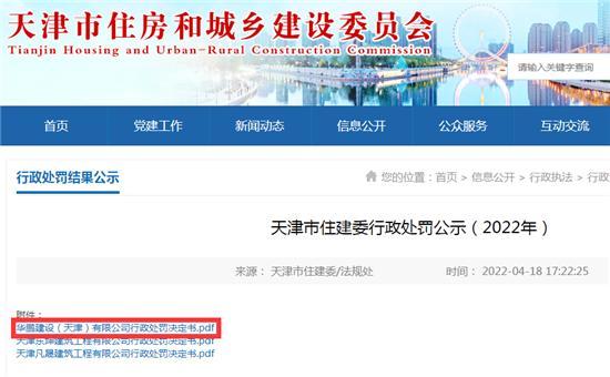 华鹏建设(天津)有限公司提供虚假材料申请建筑业企业资质被警告