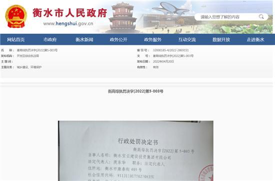 衡水宝云建设投资集团有限公司擅自改变林地用途被罚5.73万元