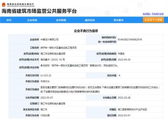 中誉设计有限公司参与投标勘察设计存在违规行为被扣4分