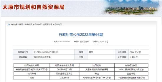 中国铁路太原局集团有限公司违反中华人民共和国城乡规划法被罚