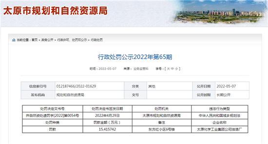 太原化學工業集團公司油漆廠違反中華人民共和國城鄉規劃法被罰15萬余元