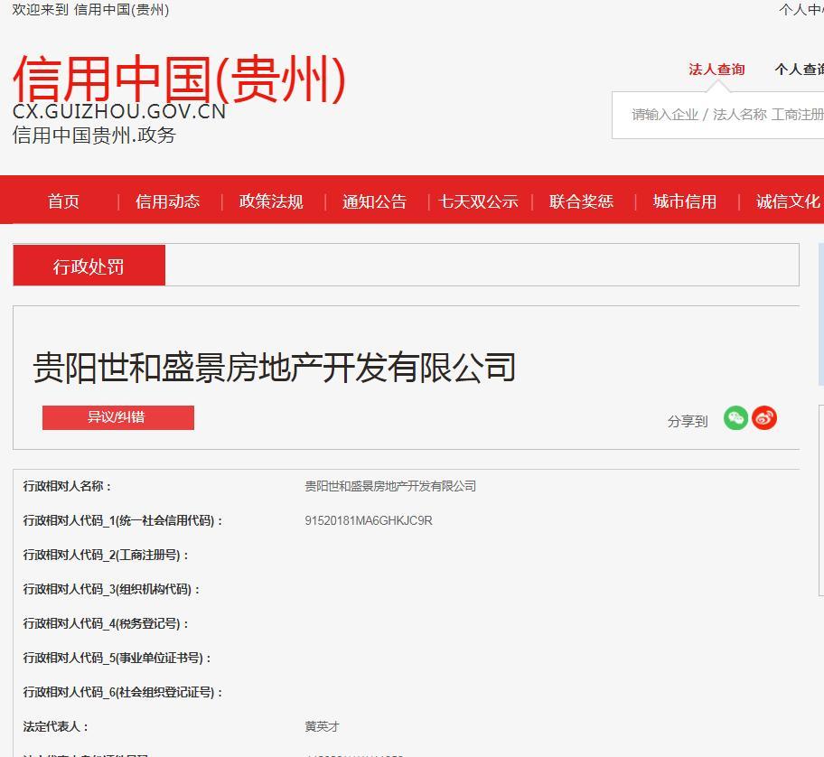 违法占用林地 贵阳世和盛景房地产开发有限公司被罚