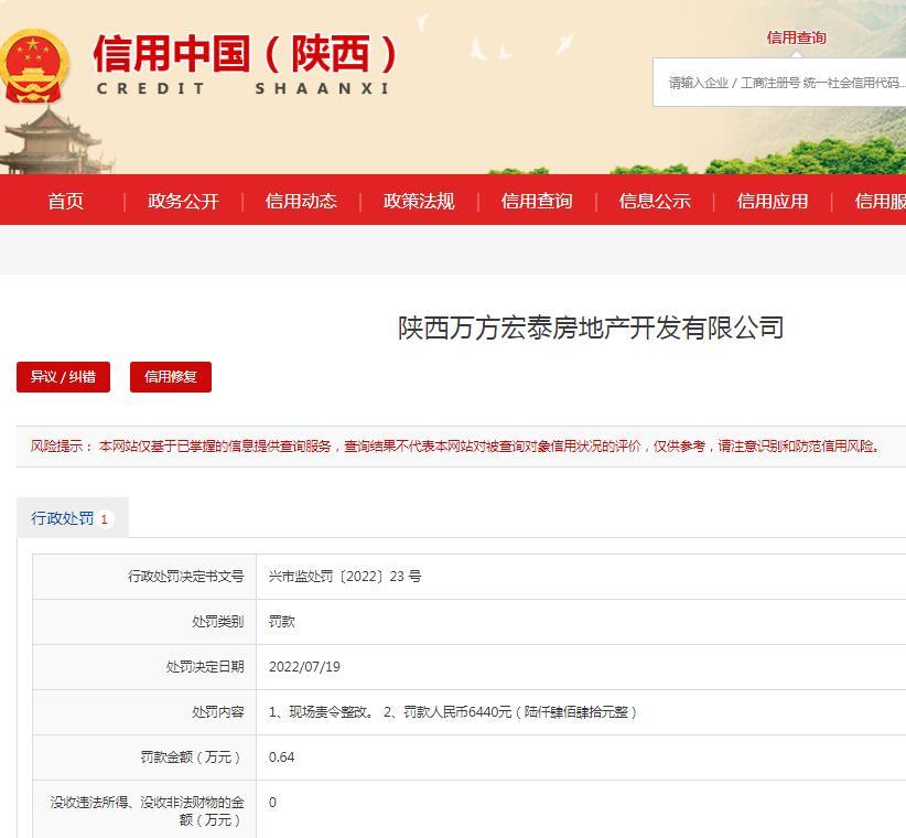 商品房宣传销售时虚假宣传 陕西万方宏泰房地产开发有限公司被罚