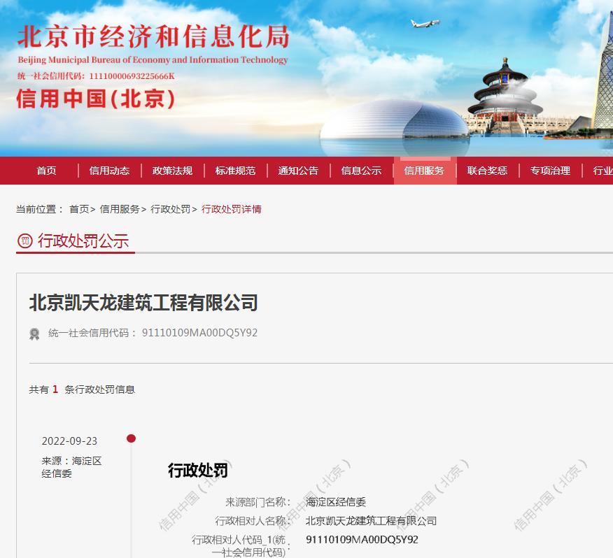 未采用密闭式网遮盖建筑土方 北京凯天龙建筑工程有限公司被罚2万元