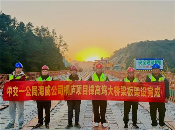 中交一公局海威公司桐庐310省道项目樟高坞大桥梁板架设完成