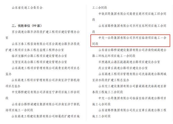 喜报！中交一公局齐临一标项目荣获全省交通劳动竞赛三项大奖
